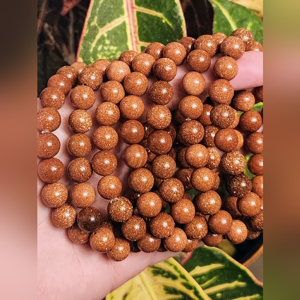 Gold Sandstone 10mm Stretch Beaded Crystal Bracelet - Picture 5 of 6